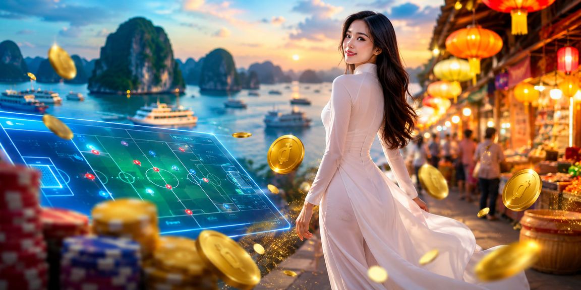 Người dùng áo dài thực hiện giao dịch cá cược tại vịnh Hạ Long trên điện thoại