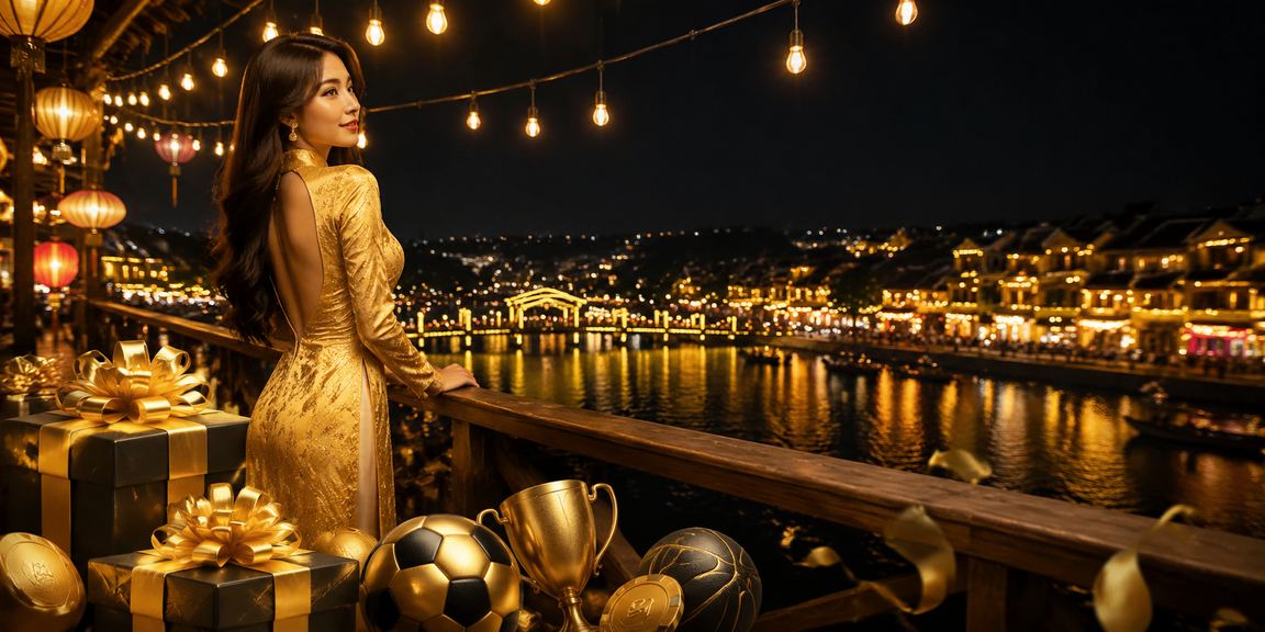 Người phụ nữ áo dài Hội An xem thông tin cá cược thể thao trên điện thoại